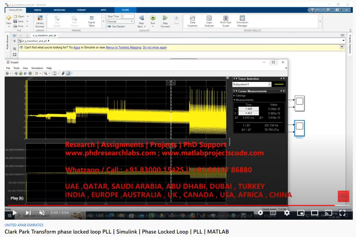 Clark Park Transform -Phase-Locked Loop PLL project simulation thumbnail for Electrical Engineering