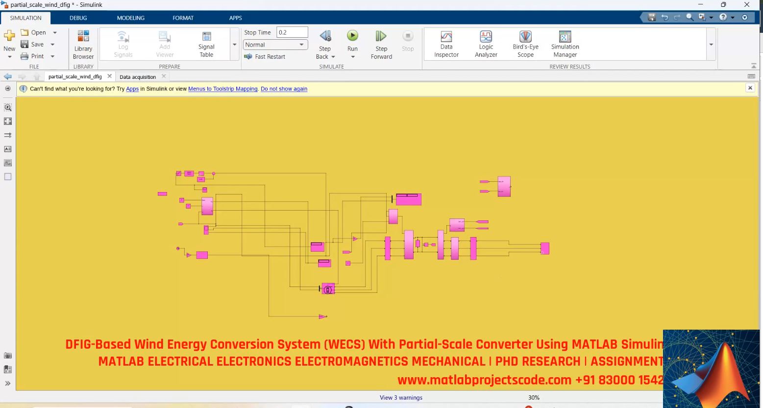 Dfig-Based Wind Energy Conversion System Wecs With Partial-Scale Converter Using Matlab Simulink project simulation thumbnail for Renewable Energy Engineering