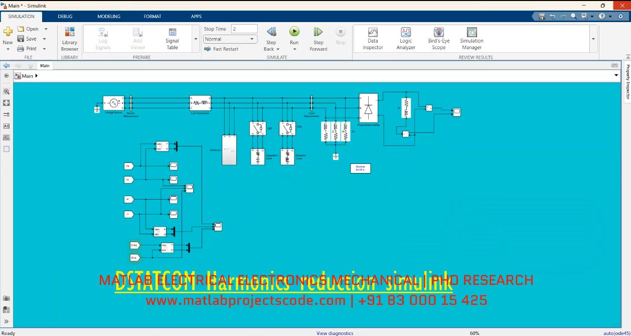 Dstatcom Harmonics Reduction Simulink project simulation thumbnail for Power Electronics Engineering