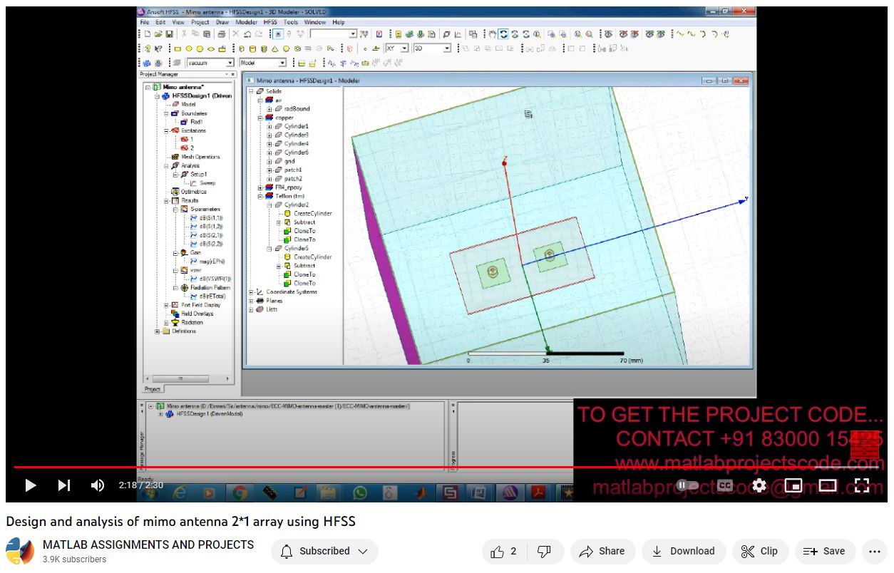 Design and Analysis of MIMO Antenna 2_1 Array using HFSS project simulation thumbnail for Electromagnetics and RF Engineering