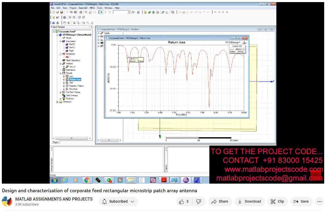 Design and Characterization of Corporate Feed Rectangular Microstrip Patch Array Antenna project simulation thumbnail for Electromagnetics and RF Engineering