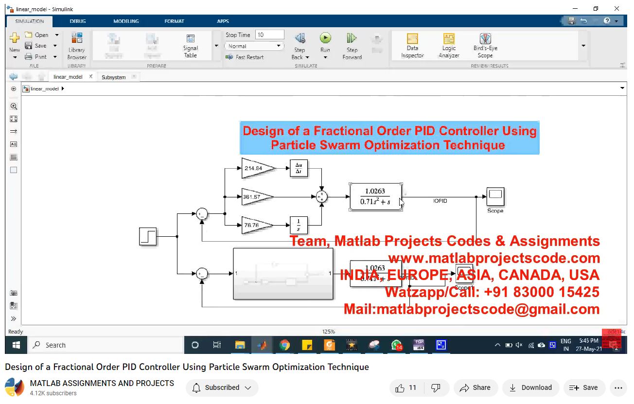 Design Of A Fractional Order Pid Controller Using Particle Swarm Optimization Technique project simulation thumbnail for Control Systems Engineering