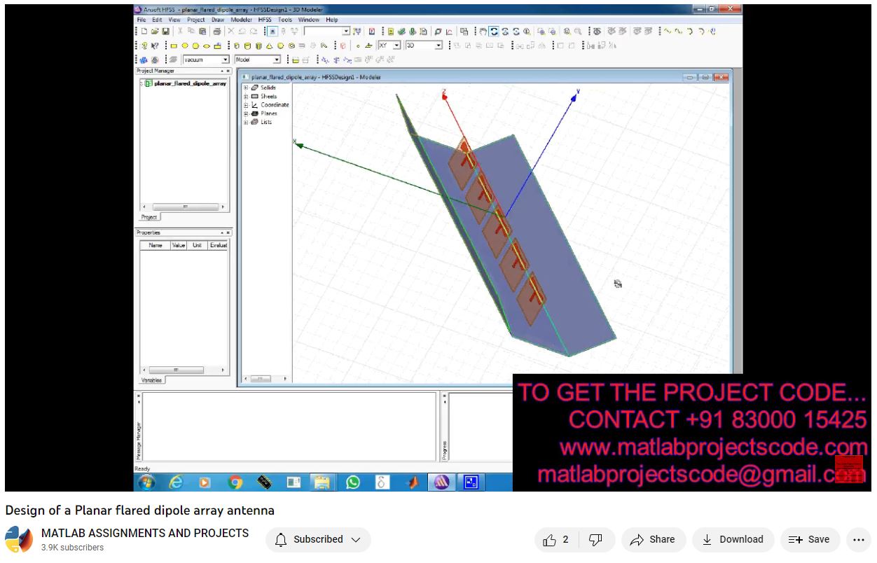 Design of a Planar Flared Dipole Array Antenna project simulation thumbnail for Electromagnetics and RF Engineering