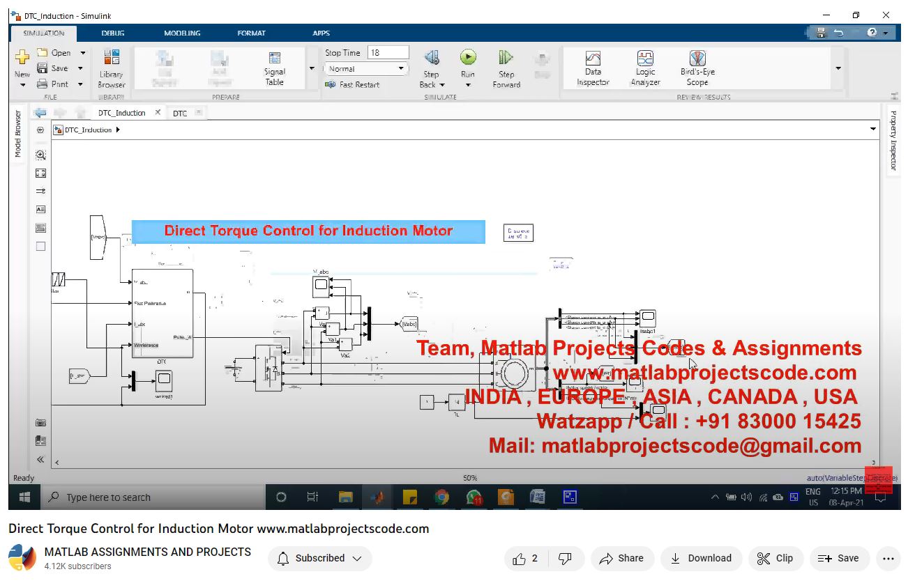 Direct Torque Control For Induction Motor project simulation thumbnail for Mechanical, EV and Mechatronics Engineering