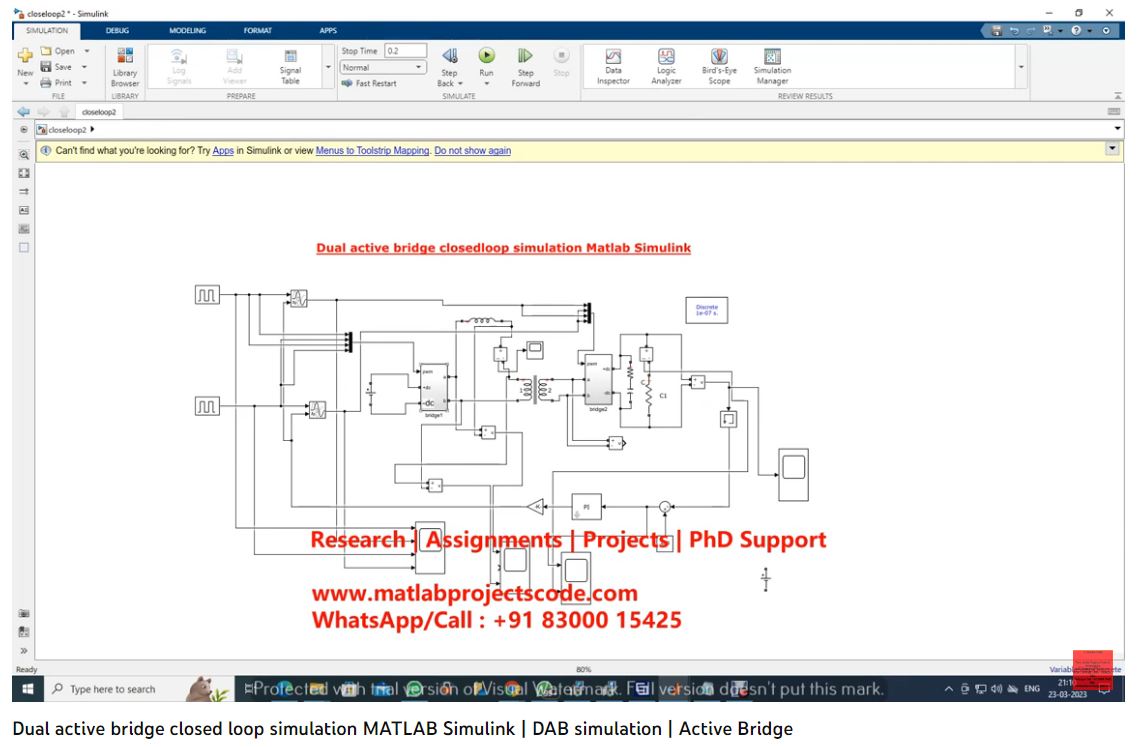 Dual Active Bridge Closedloop Simulation Matlab Simulink Design project simulation thumbnail for Power Electronics Engineering