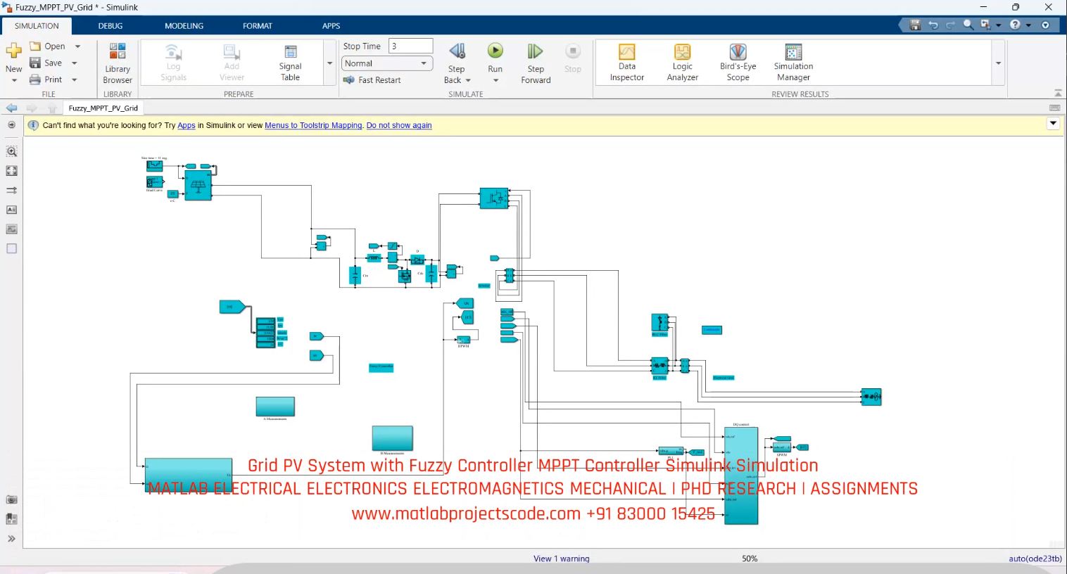 Grid PV System with Fuzzy Controller MPPT Controller Simulink Simulation project thumbnail image