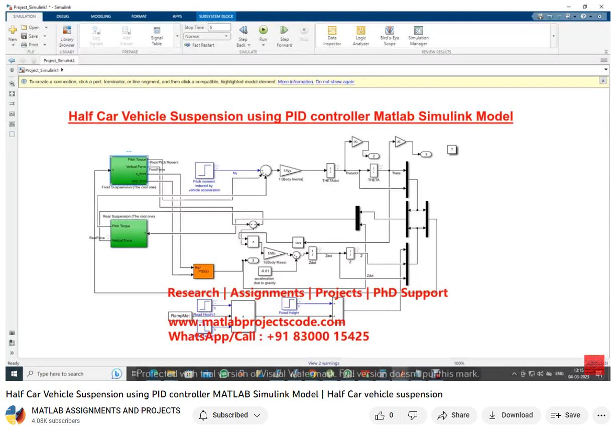 Half Car Vehicle Suspension Using Pid Controller Matlab Simulink Model project simulation thumbnail for Mechanical, EV and Mechatronics Engineering