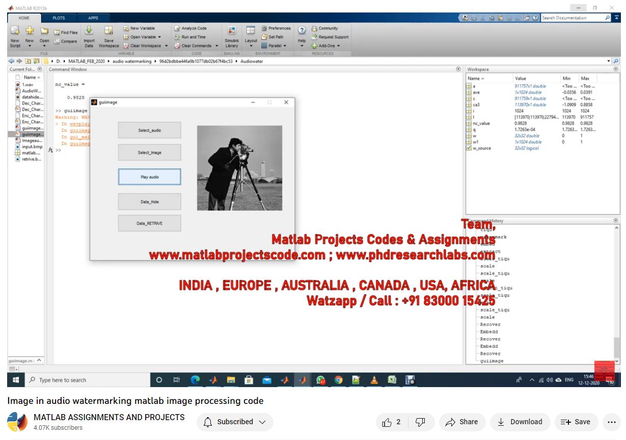Image In Audio Watermarking Matlab Image Processing Code-Matlab Simulink-Electrical Assignments-Projects-Phd Research project simulation thumbnail for Signal Processing and AI Engineering