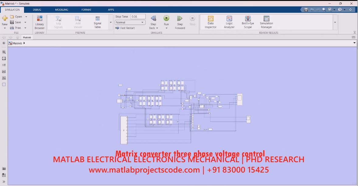 Matrix Converter Three Phase Voltage Control project simulation thumbnail for Power Electronics Engineering
