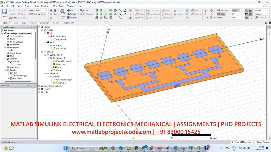 Microstrip Patch Antenna Array 1X8 Hfss Ansys Project-Antenna project simulation thumbnail for Electromagnetics and RF Engineering