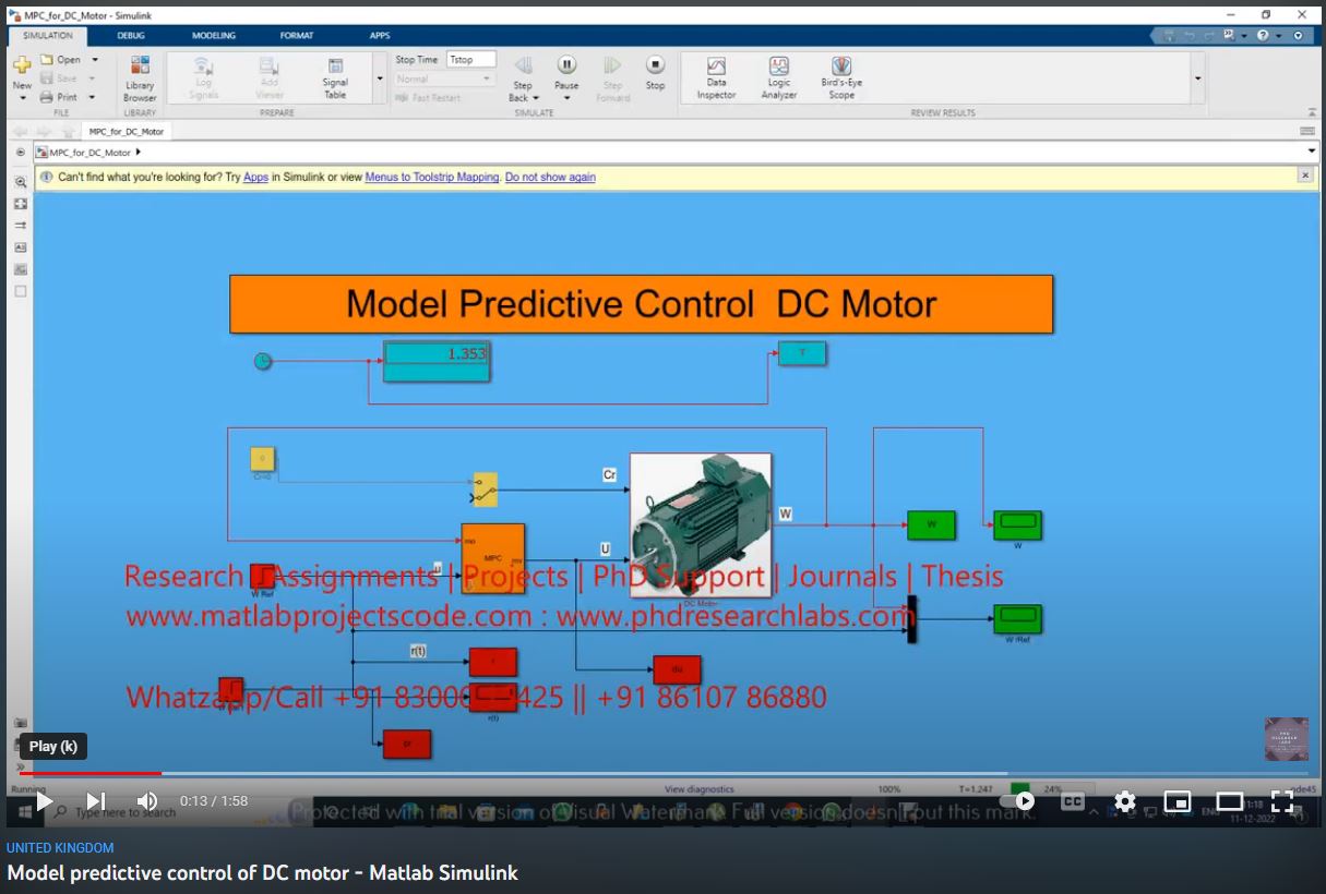 Model Predictive Control of DC Motor project simulation thumbnail for Mechanical, EV and Mechatronics Engineering