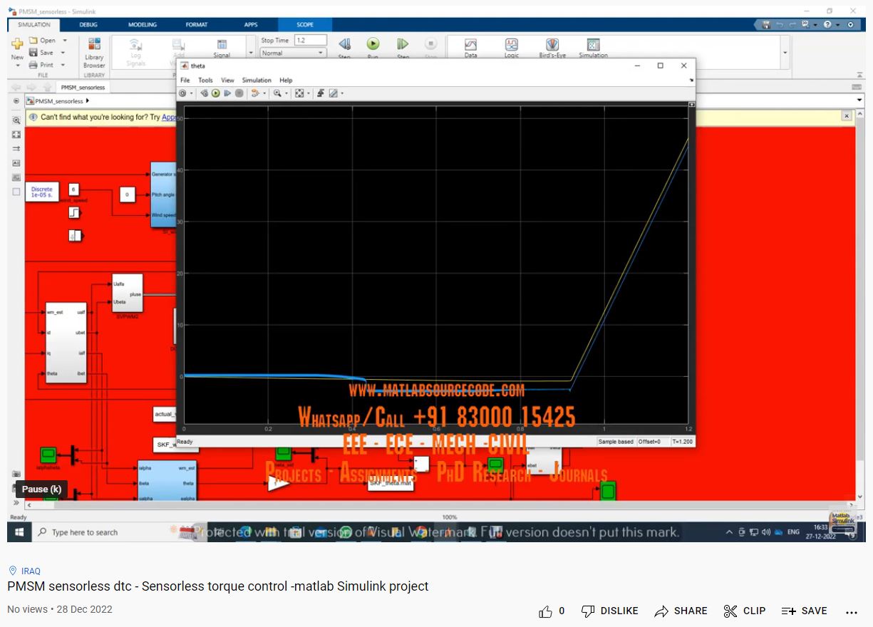 Pmsm Sensorless Dtc - Sensorless Torque Control Matlab Simulink project simulation thumbnail for Mechanical, EV and Mechatronics Engineering
