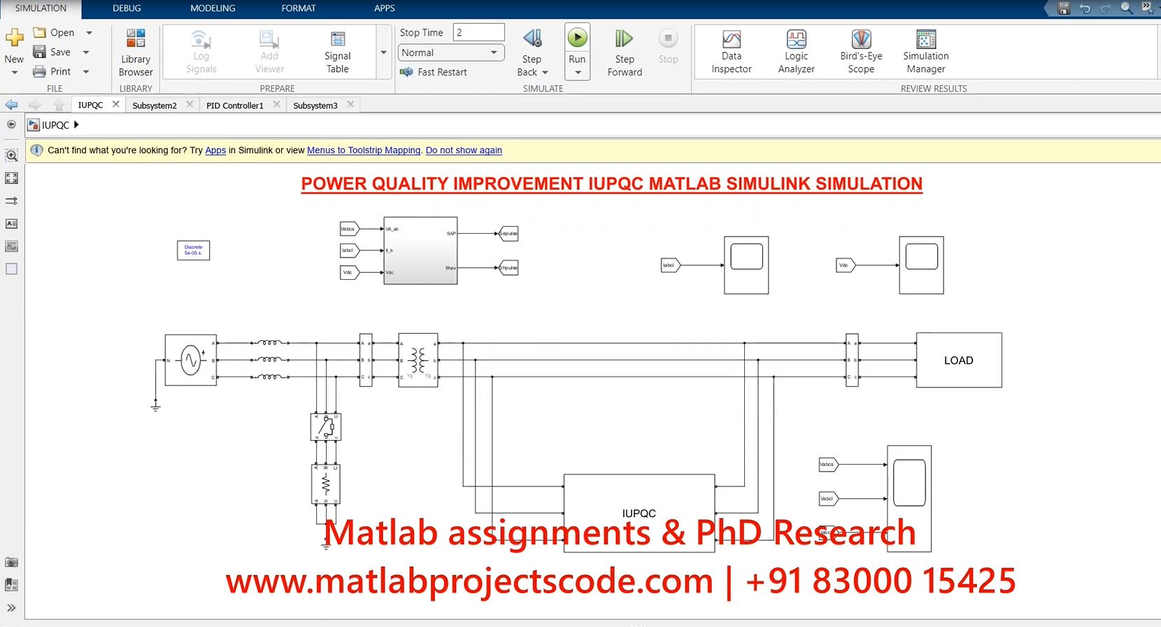 Power Quality Improvement Iupqc Matlab Simulink Simulation project simulation thumbnail for Renewable Energy Engineering