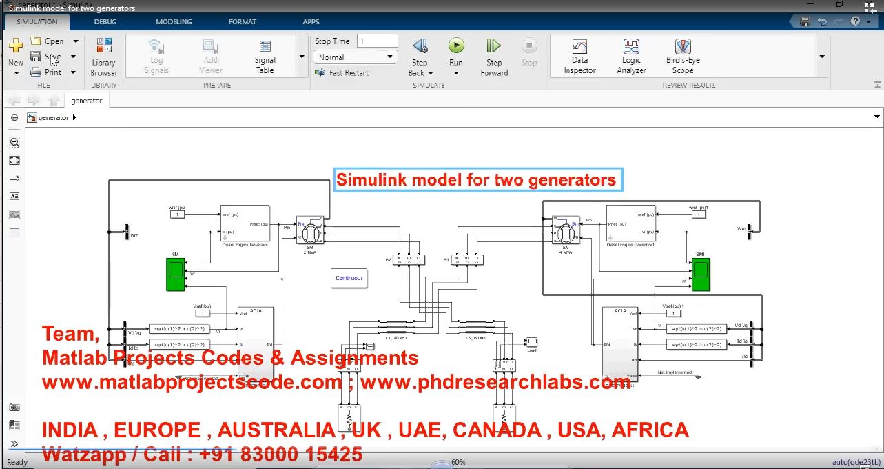 Simulink Model For Two Generators project simulation thumbnail for Electrical Engineering