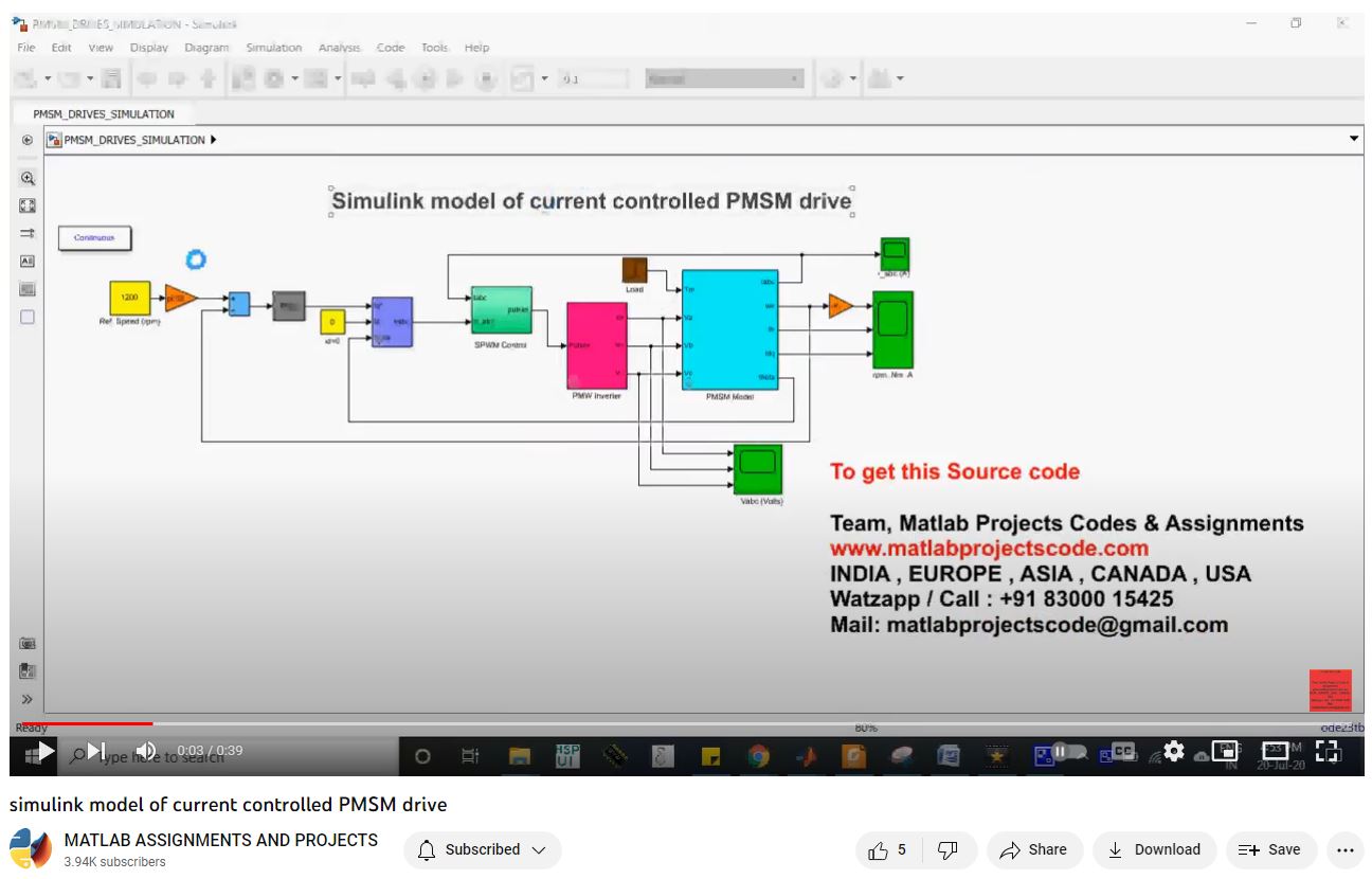 Simulink Model Of Current Controlled Pmsm Drive project simulation thumbnail for Mechanical, EV and Mechatronics Engineering