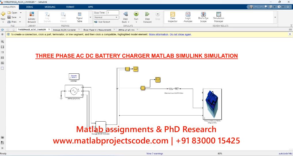 Three Phase Ac Dc Battery Charger Matlab Simulink Simulation project simulation thumbnail for Renewable Energy Engineering