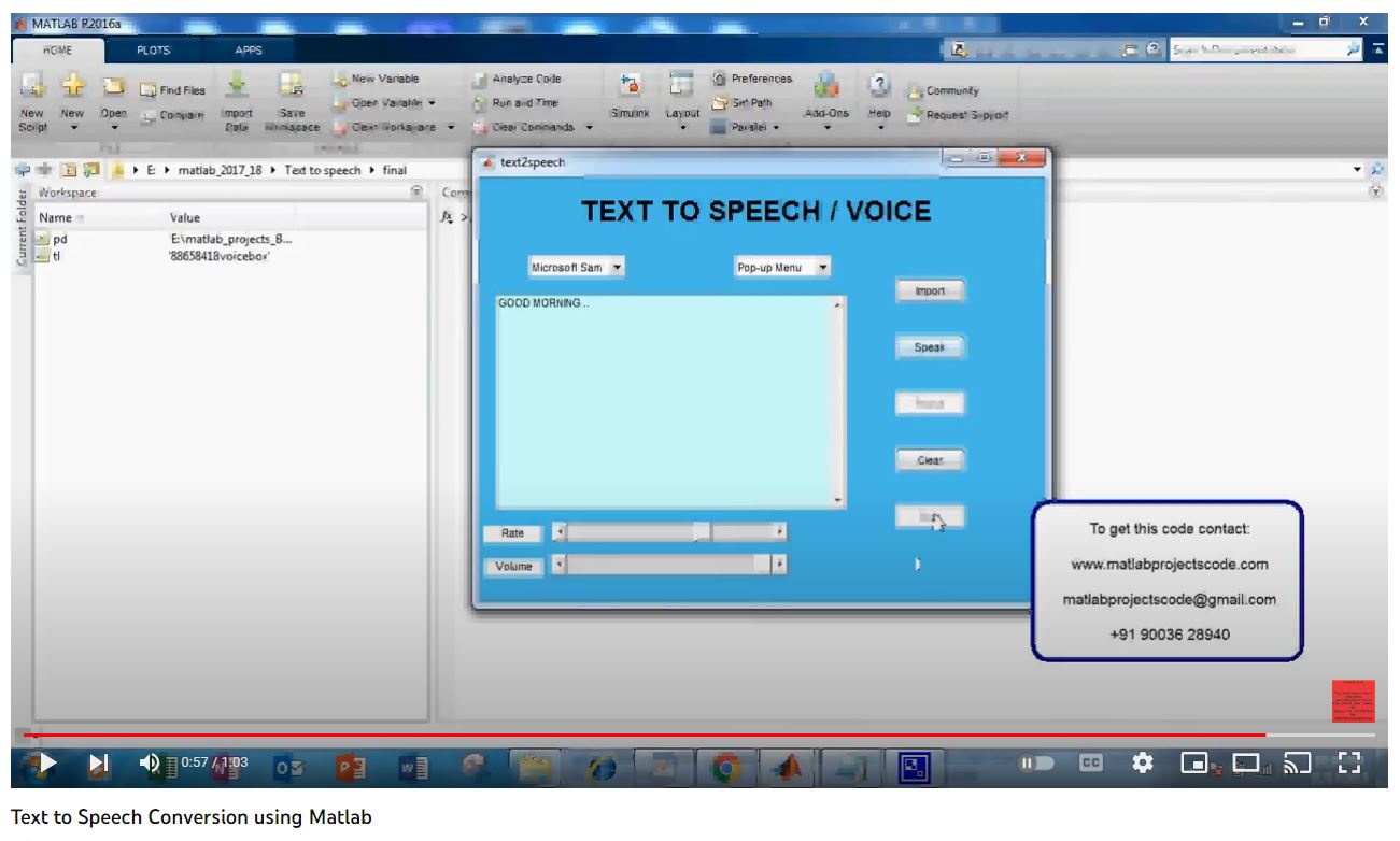 Text to Speech Conversion using MATLAB project simulation thumbnail for Signal Processing and AI Engineering