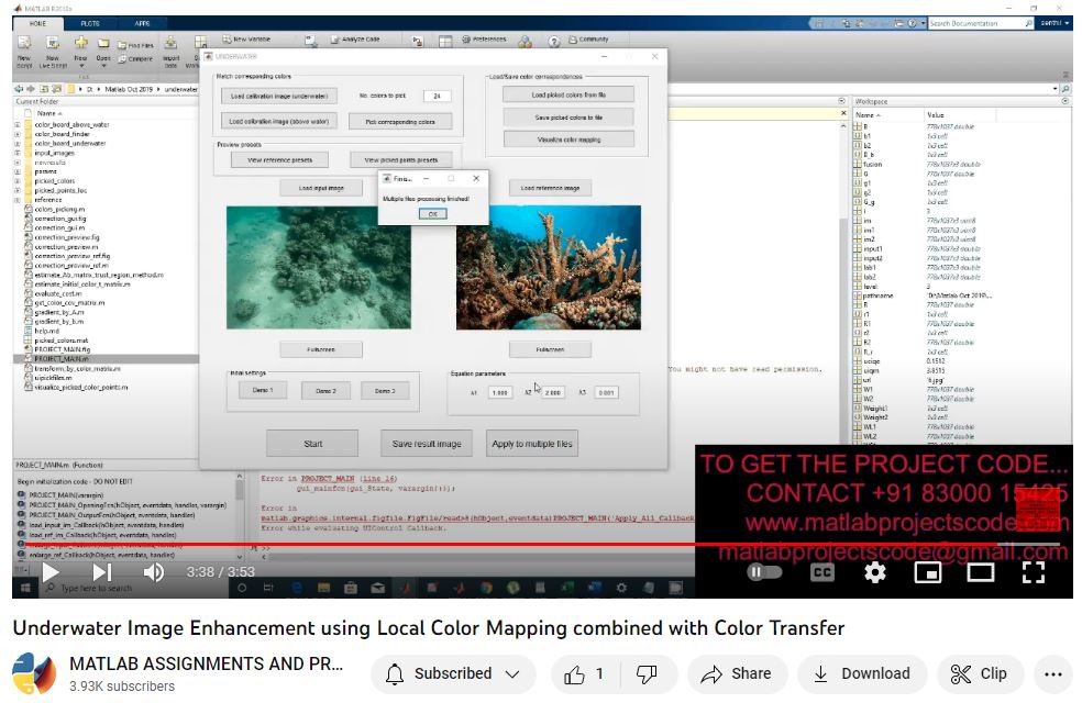 Underwater Image Enhancement Using Local Color Mapping Combined With Color Transfer project simulation thumbnail for Signal Processing and AI Engineering