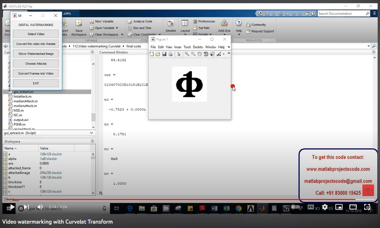 Video Watermarking with Curvelet Transform project simulation thumbnail for Signal Processing and AI Engineering